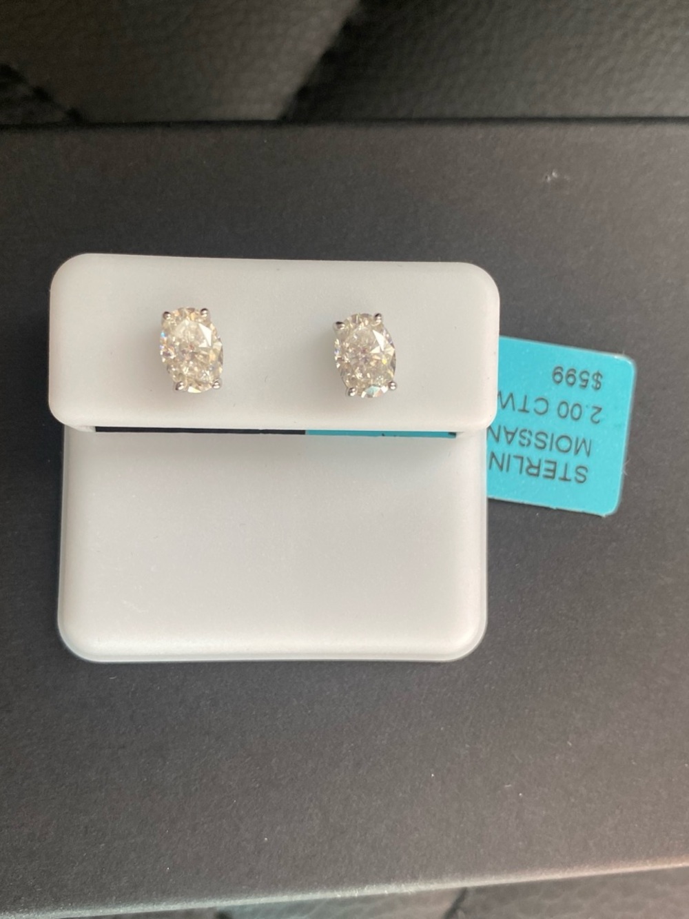 Sterling Moissanite Oval Stud Earrings in White Gold